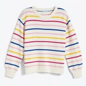 Draper James White Sweater with Blue and Yellow Stripes
